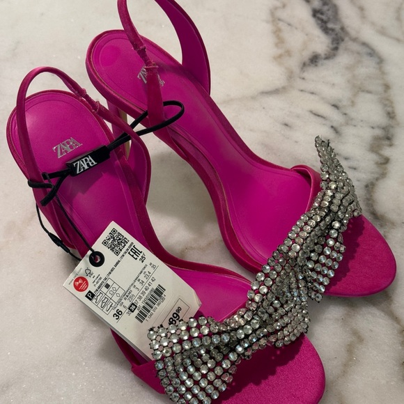Zara Pink Rhinestone Bow Sandals - Picture 4 of 6